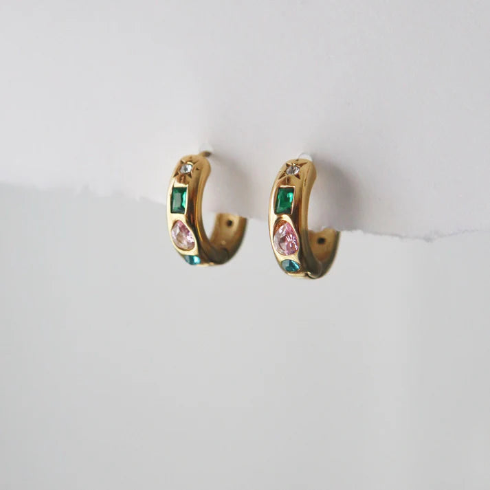 Aria Multi-Stone Hoop Earrings