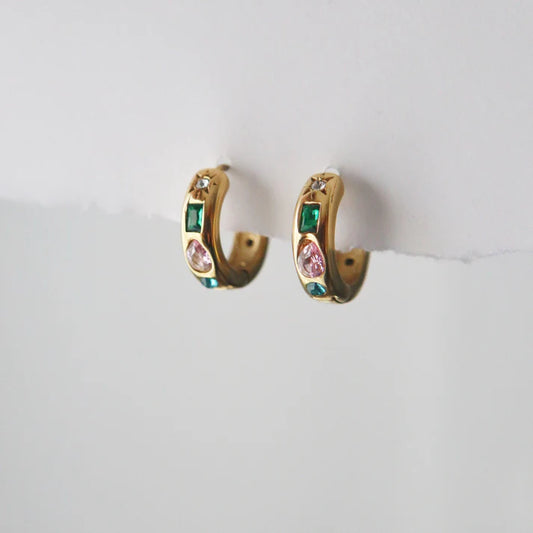 Aria Multi-Stone Hoop Earrings
