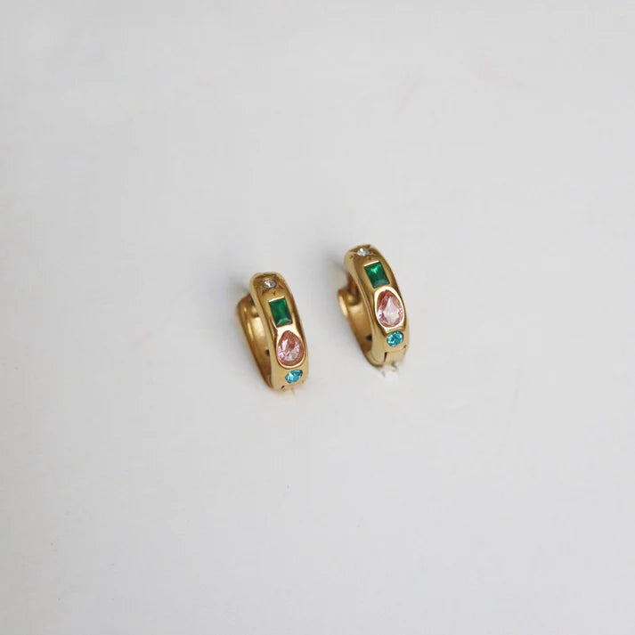 Aria Multi-Stone Hoop Earrings